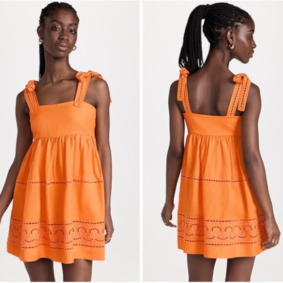 NWT Jonathan Simkhai Womens Klementine Orange Bow Tie Straps Mini Dress Size 0